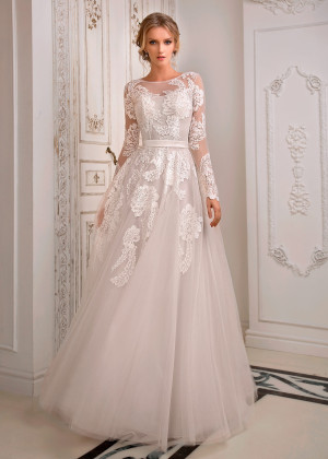 Long Sleeves Ivory Lace Tulle Fairy Wedding Dress